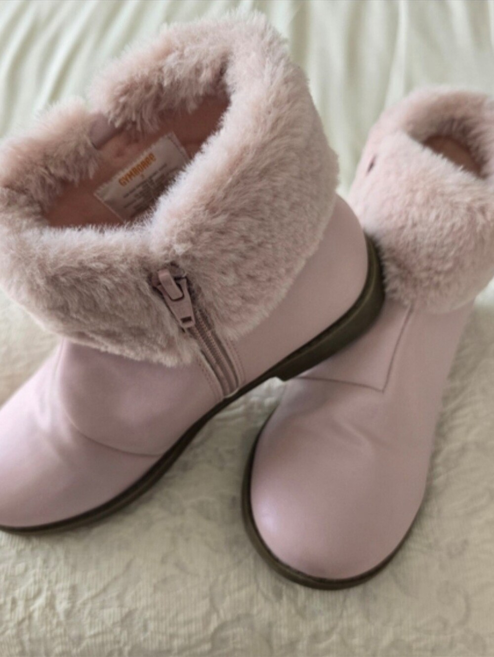Gymboree Pink Faux Fur Boots Girls Barbiecore Suede Winter Booties Size 2 EUC